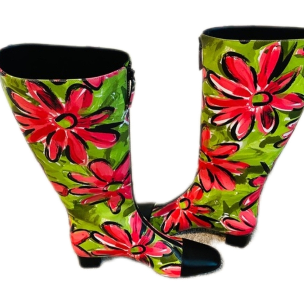 Michael Kors Collection Floral Boots - Green and Pink